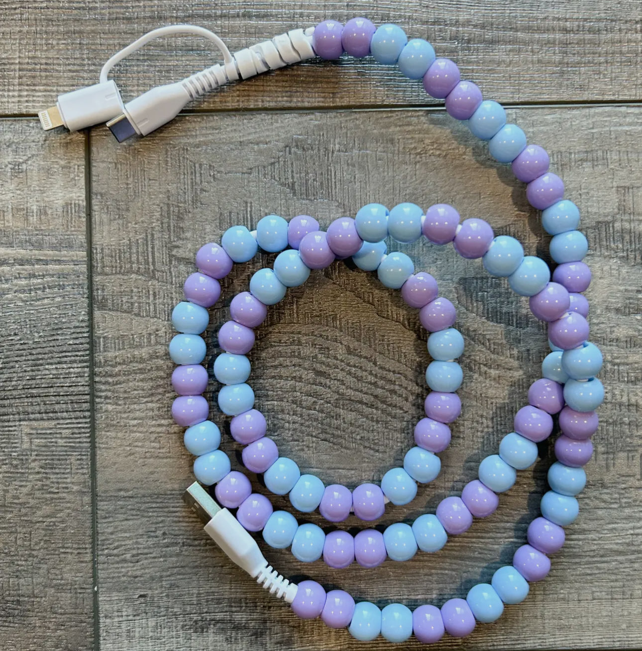 Beaded charger with lightening and USB-C cable