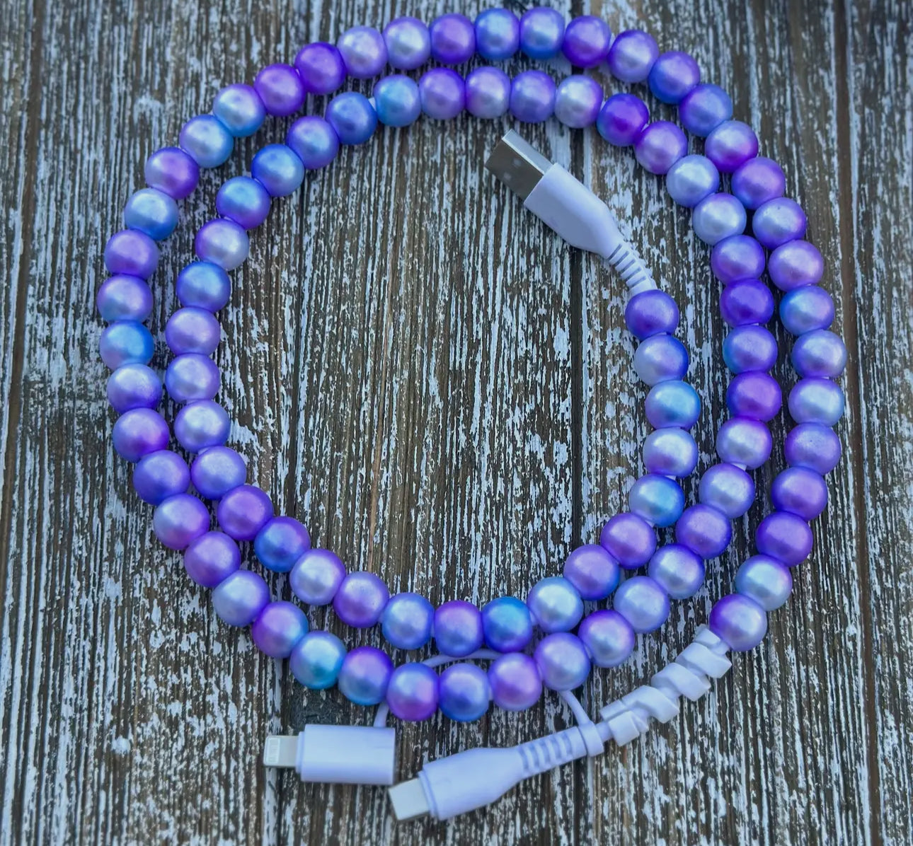 Beaded charger with lightening and USB-C cable