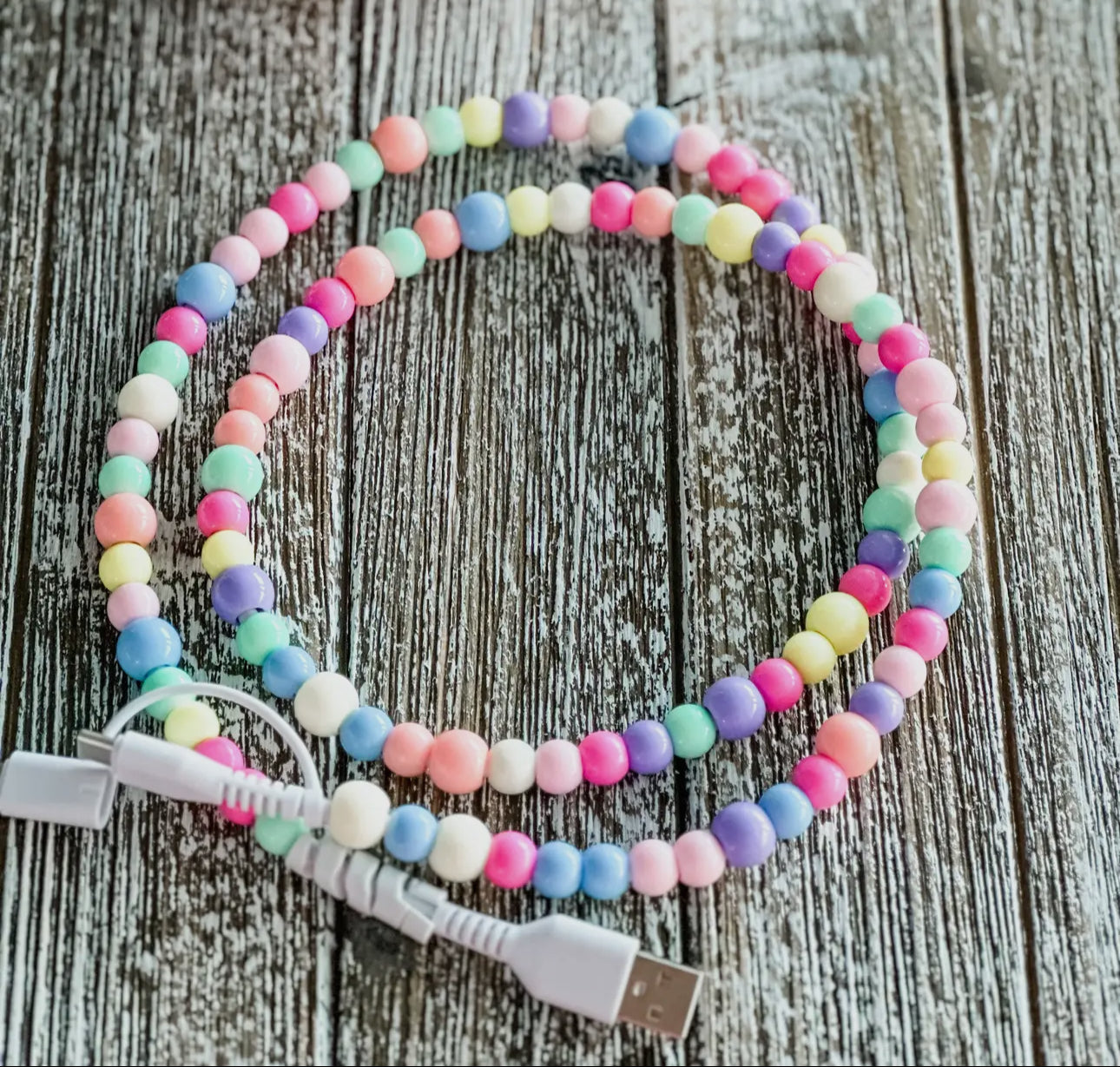 Beaded charger with lightening and USB-C cable