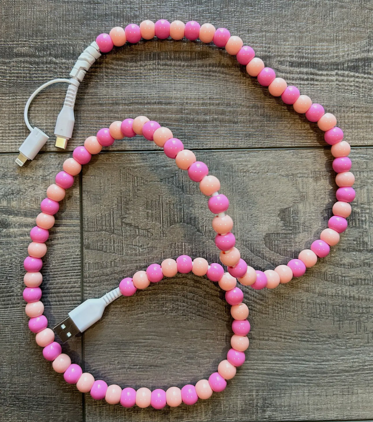 Beaded charger with lightening and USB-C cable