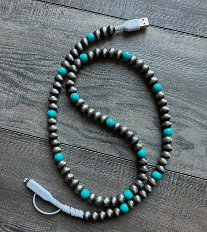 Beaded charger with lightening and USB-C cable