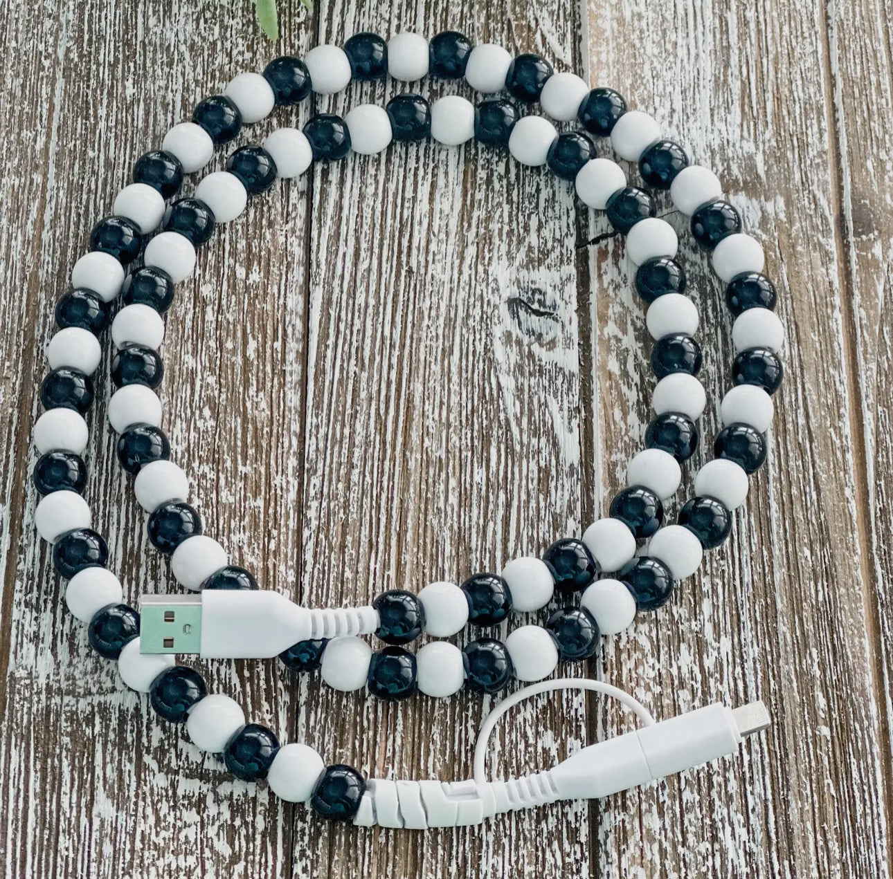 Beaded charger with lightening and USB-C cable