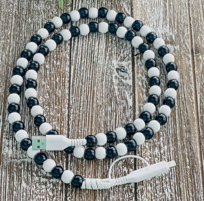 Beaded charger with lightening and USB-C cable